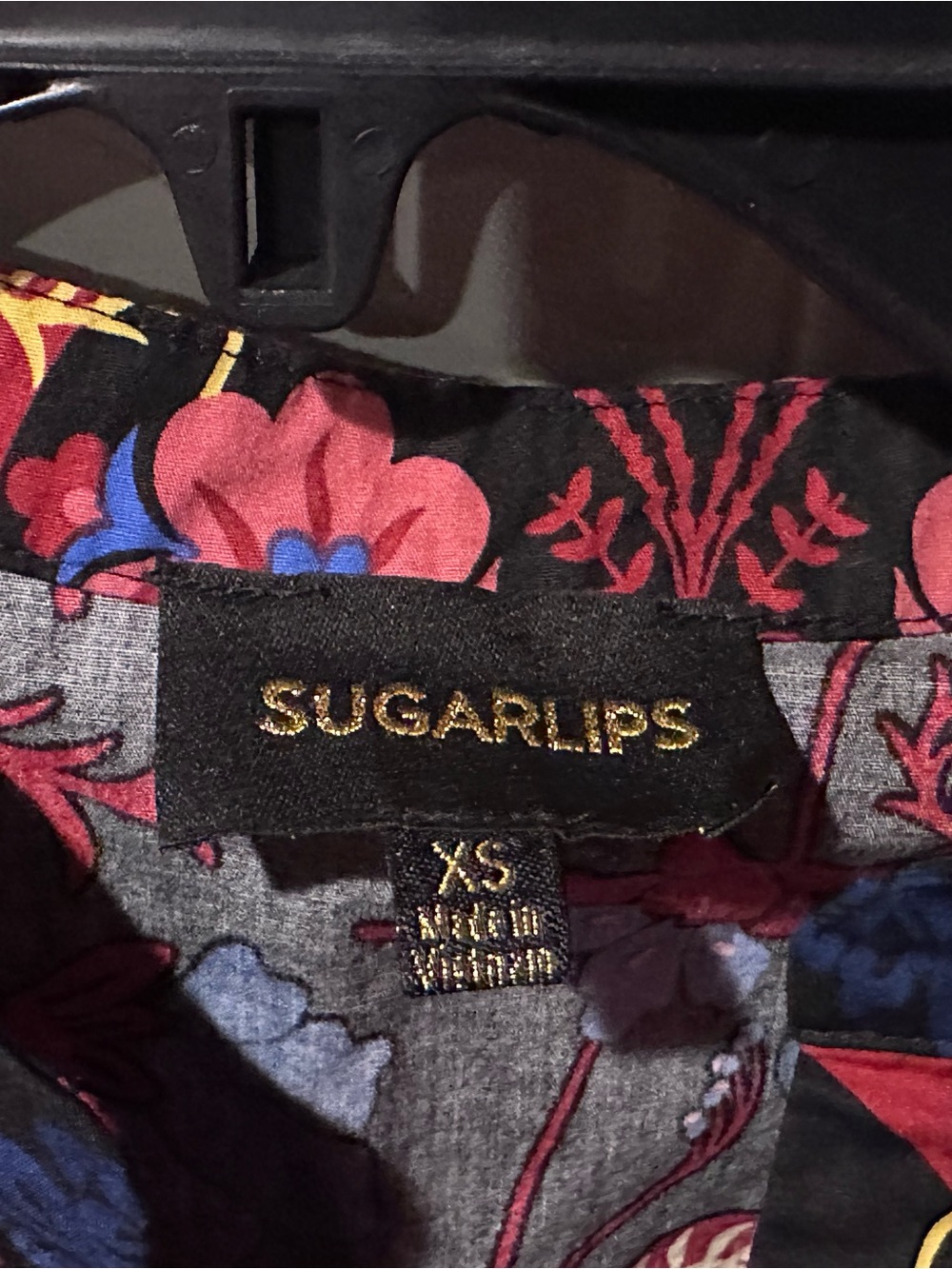 Sugarlips Black Floral Midi Dress with Pink & Blue Accents - Picture 4 of 8